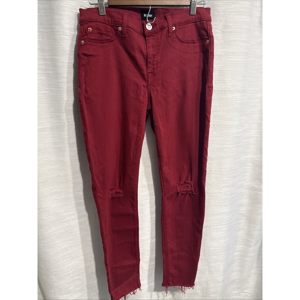 Hudson Nico Mid-Rise Super Skinny Jeans Cranberry Red Women 31 Stretch Fit